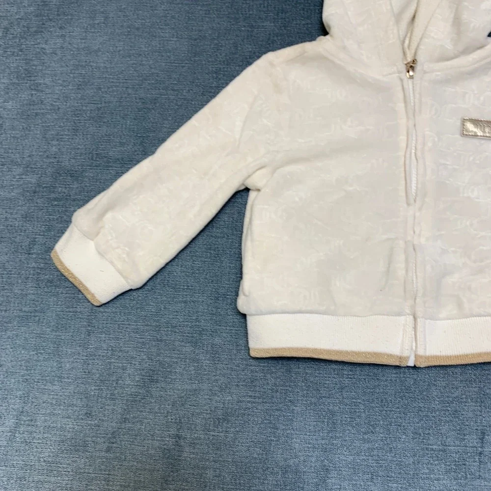 Juicy Couture Full Zip Track Jacket Baby Girls 12M Cream Velour Long Sleeve
